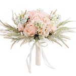 LESING 11.8" Bridal Wedding Bouquets Artificial Rose Flowers Bouquet Handmade Romantic Wedding Bouquets for Bride Bridesmaid Holding Flowers (Rose Bouquet-Pink)