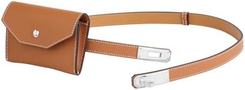 Lafillmiss Box calfskin Leather double needle saddle Belt with a headphone case All steel hardware belts Adjustable Alloy Turn Lock Ideal for Dresses, Jeans and Coats (SAFFRON-silver+bag)