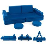 COSTWAY Convertible Kids Couch, 6/8-Piece Foam Modular Soft Playset, 2 Triangular Pillows and Washable Cover, Fold Out Children Sofa Bed for Playroom Kidsroom Living Room