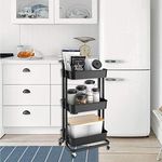 EMNDR 3-Tier Kitchen Storage Trolley Rack with Caster Wheels Rolling Cart Metal Utility Space Saving Home Storage Organizer Racks and Self with Wheel(Black)