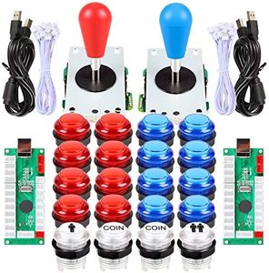 EG STARTS 2 Player Arcade Games DIY Kit Parts 2 Ellipse Oval Joystick Handles + 20 LED lit Arcade Buttons (Red & Blue Kit)