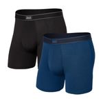 Saxx Underwear for Men - Men's Daytripper Boxer Shorts - Stretch Boxer Shorts with Built-in Ballpark Pouch Holder – Pack of 2, Black/Electric Blue Heather, XL