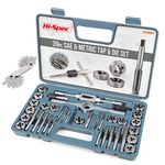 Hi-Spec 39pc Imperial SAE & Metric Tap & Die Set. Complete M3 to M12 / #4 to 1/2in tap Spanner Set. Tapping and Threading Tools with Tap Wrench & Screw Pitch Gauge Accessories