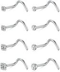 MODRSA Nose Studs 20g 18g Nose Rings Studs Nose Stud L Shaped Surgical Stainless Steel Diamond Small Nose Stud for Women Men Corkscrew Nose Rings Nose Piercing Studs Screw, Metal, stainless-steel