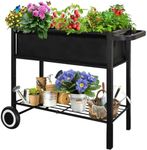 Fiwithy Raised Garden Bed with Legs for Outdoor Plants, Standing Elevated Planter Box Cart on Wheels for Vegetables Flower Herb Patio, Black