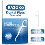 RAZOKO Dental Floss Picks High Toughness Toothpicks Sticks 200pcs with 2 Portable Cases Perfect for Family,Hotel,Travel