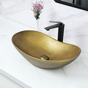 Davivy 24.5'' X 13.8'' Large Gold Bronze Oval Vessel Sink with Pop Up Drain,Boat Shape Bathroom Vessel Sink,Bathroom Sinks Above Counter,Ceramic Vessel Sink,Oval Sink Bowls for Bathroom (Large)