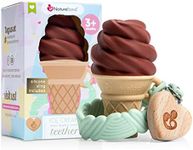 NatureBond Teething Toys Baby Gift - BPA Free Ice Cream Baby Teethers for Babies 0-12 months, Baby Shower Gifts, Gift Box with Silicone Pacifier Sling (Chocolate Brown)