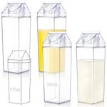 yarlung 4 Pack 34 Oz Milk Carton Water Bottle, Clear Plastic Milk Box Portable Leakproof Square Juice Bottle for Outdoor Sports Travel Camping