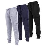 Ultra Performance 3 Pack Mens Sweatpants, Fleece Cargo Joggers for Men with Pockets, Black / Navy / H Grey, Large