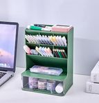 Amazon Brand-Eono Office Desk Organizer, Multifunctional Pen Stand with Drawer, Office Desktop Stationery, Cosmetic Art Supplies, and Pen, Pencil Holder Storage (Green)