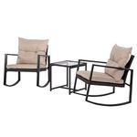 PayLessHere 3 Pieces Outdoor Wicker Patio Rocking Bistro Rattan Chair Conversation Garden Porch Furniture Sets with Coffee,Black