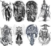 Briyhose Cool Warrior Roman Temporary Tattoo For Men, Large Black Realistic 3D Greek God Gladiator Fake Tattoo Adult Teen Boy, Spartan Knight Lion Cross Temp Tatoo Sticker Half Sleeve Arm Chest Body Art Makeup, 8-Sheet