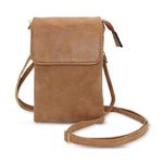 DOZNOZRI PU Leather Crossbody Phone Bag Small Cell Phone Wallet with Adjustable Strap Vintage Shoulder Purse Brown Phone Bags for Women Crossbody for Women Girls (Light Brown)