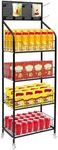 4-Tier Retail Display Rack Stand with Wheels - Candy Display Rack for Snacks, Candy, Toys - Durable Organizer with 10 Hooks, Easy Assembly, Modern Black Frosted Matte Process for Shops & Home Use