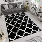 TAPISO Maroko Area Rug Living Room Bedroom Modern Geometric Black White Trellis Durable Carpet Size - 160 x 220 cm (5ft3 x 7ft3)