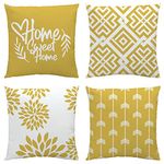 NIULAA Mustard Yellow Cushion Covers 45 x 45 Set of 4 Velvet Cushion Cover 18x18 Modern Square Geometric Cushions Quotes Home Decor Pillow Cases for Sofa Bed Garden