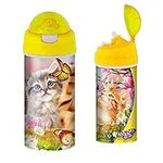 3D LiveLife Drinking Bottle - Kitten Fun Time from Deluxebase. 3D Lenticular Cat Water Bottle with Straw. 600ml Kids Drinks Bottle with Original Artwork from Renowned Artist, Michael Searle