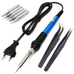 Buyyart New 60 Watt Soldering Iron Kit Set 220v Electric Soldering Machine Adjustable Temperature with 5 Soldering Bits and Straight and Curved Stainless Steel Tweezer Set