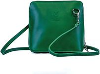 Small Vera Pelle Handbag Genuine Leather Cross Body Bag for Women Italian Mini Shoulder Bag Highquality Strap, Green, 17cm x 17cm x 8cm