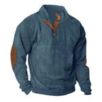 Zeiayuas Corduroy Jumper for Men UK Sale Clearance Button Up V Neck Henley Sweatshirts Mock Neck Pullover Sweat Tops Long Sleeve Winter Sweaters Mens Corduroy Shirt Jumpers with Elbow Patches