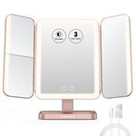 EASEHOLD Vanity Makeup Mirror 116 LED Lights,5000mAh Rechargeable,Adjustable 3 Color Lighting Modes, 2x/3x/10x Magnifying, 180° & 90° Rotation for Countertop Cosmetic, Rose Gold