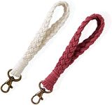 Macrame Keychain Boho Keychain Wristlet Lanyards Key Chain Wrist Lanyard for Women Keyring Bracelet Holder Car Key Lanyard, Red & White, 2Pack