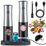 Electric Salt and Pepper Grinder Set with Base, USB Rechargeable Stainless Steel Pepper Mill, One-Handed Automatic Operation, Adjustable Coarseness, Led Light