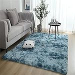 Jodsen Area Rugs 80x160cm Fluffy Rug Anti-Slip Carpet Plush Shaggy Area Rugs Tie-Dyed Soft Touch Playing Mat Modern Indoor Plush Fluffy Rugs Floor Carpet Mat for Home Living Room Bedroom Blue