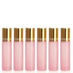 Devinez Multipurpose Pink Frost Color Roll On Glass Bottle with steel Ball, 10 ml with Golden Cap (Pack of 6), for Beauty, Essential Oils, Blends, Skin Care, Travel, Toners, Cosmetic & DIY