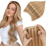 Elailite One Piece Invisible Secret Wire Hair Extension Headband Real Human Hair Straight (#12/613 Golden Brown Mix Bleach Blonde, 16 Inch-60 g)