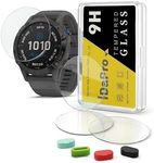 iDaPro [4 Pack] Screen Protector for Garmin fenix 6 Pro / 6/6 Sapphire/6 Pro Solar Watch + Silicone Anti-dust Plugs Tempered Glass Anti-Scratch Bubble-Free