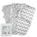 Comfy Cubs Baby Blanket, Swaddle Blanket 0-3 months, Newborn Essentials, Infant Sleep Sack Wrap, 100% Breathable Cotton, Baby Boy Girl, Adjustable 3 Pack (Grey, Small-Medium)