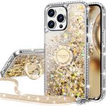 Silverback for iPhone 16 Pro Max Case, Liquid Holographic Sparkly Glitter Case with Stand and Lanyard, Women Girls Bling Diamond Ring Shockproof Protective Cover for iPhone 16 Pro Max 6.9''- Gold