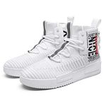 Fushiton Mens Trainers Running Shoes Hi Top Sneakers Casual Sport Walking Outdoor Gym Jogging Fitness Breathable Lightweight White