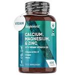 Calcium Magnesium Zinc and Vitamin D K2-1+ Year Supply (One A Day) - 400 Vegan Calcium Tablets with Vegan D3 & K2, Copper Manganese Boron Complex - Calcium Supplement for Bone, Skin, Muscle & Teeth