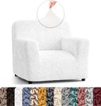 PAULATO BY GA.I.CO. Chair Cover - Armchair Cover - Armchair Slipcover - Soft Polyester Fabric Slipcover - 1-Piece Form Fit Stretch Stylish Furniture Protector - Microfibra - Crisp White (Chair)