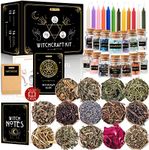 Witchcraft Supplies Kit for Witch Altar 54PCS - Spell Candles Witches Crystals Jars Herbs Spells Beginner Box Starter