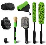 YeewayVeh 8PCS Ultimate Wheel and Tire Brush Kit | 2-Size 360° Bendable Rim Brushes, Boar Hair Detailing Brush, Tire Shine Applicators & Microfiber Towel | Complete Scratch-Free Cleaning & Shining Set