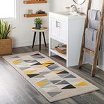 Livabliss Marietta Geometric Rug - Scandi Runner Rugs Living Room 80x220 cm, Hallway, Kitchen - Neutral, Patterned Carpet Runners, Boho Rug Style, Easy Care- Large Rug, Beige, Yellow and Blue Rug