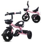Kidsmate Foldable Tricycle for Kids | Sturdy & Durable Baby Trikes with Storage Basket, Cushion Seat & Safety Belt | Baby Tricycle for 1-4 Years Boys & Girls | Weight Capacity Upto 30kg (Pink) (Pink)