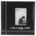 Pioneer DA200LLL 1-Piece 9 x 9-inch Embroidered Stitched Leatherette Photo Album Live, Laugh and Love, Black