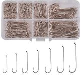 350/450pcs Fly Fishing Hooks Fly Tying Hooks Streamer Hooks Aberdeen Hooks Long Shank High Carbon Steel Dry Nymph Pupa & Larva Jig Hook Fishing Tackle Box (450pcs/white)