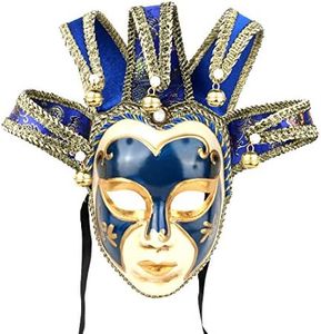 YU FENG Masquerade Jolly Jester Mask Cosplay Mardi Gras Prom Dance Birthday Party Wear or Decor for Men Women (Blue)