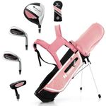 GYMAX Kids Golf Club Set, Right Handed Complete Golf Set for Children with 4/6 Golf Clubs & Golf Stand Bag, Toddler Youth Golf Clubs for Boys & Girls, Junior Golf Clubs (Pink, 8-10)