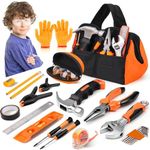 27-Piece Orange Kids Tool Set with Tool Storage Bag, Real Hand Tool Kit for Boys & Girls, Children Learning Tools for DIY Building, Woodworking and Construction, 6+ Years Old Birthday Valentines Gift
