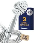 HammerHead Showers® All Metal 3-Spray Handheld Shower Head with Long Hose and Holder - Chrome - 2.5 GPM High Pressure Shower Head with Handheld Sprayer - Wide, Massage, and Mist Sprays