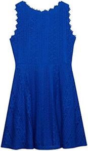 Amy Byer Girls' Sleeveless Fit and Flare Lace Dress, Cobalt Blue, 10