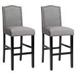 COSTWAY Bar Chair Set of 2, Upholstered Bar Stools with Backrest, Rubber Wood Legs, Nail-Heads Design & Non-slip Foot Pads, Counter Height Breakfast Dining Chair for Kitchen Island Pub (Gray)