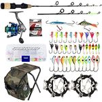 QualyQualy Ice Fishing Rod Reel Combo Complete for Ice Fishing and Kits with Backpack Chair Crampons Ice Fishing Jigs Ice Fishing Kit